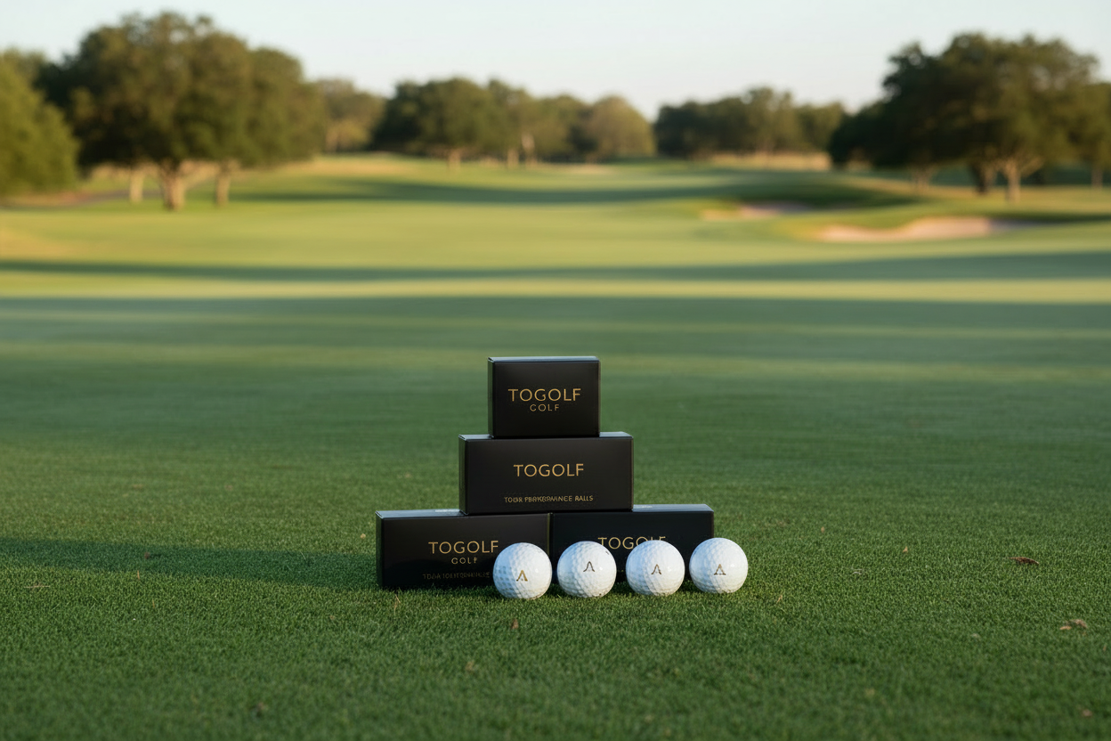 Caixas de Bolas de golfe num fairway 